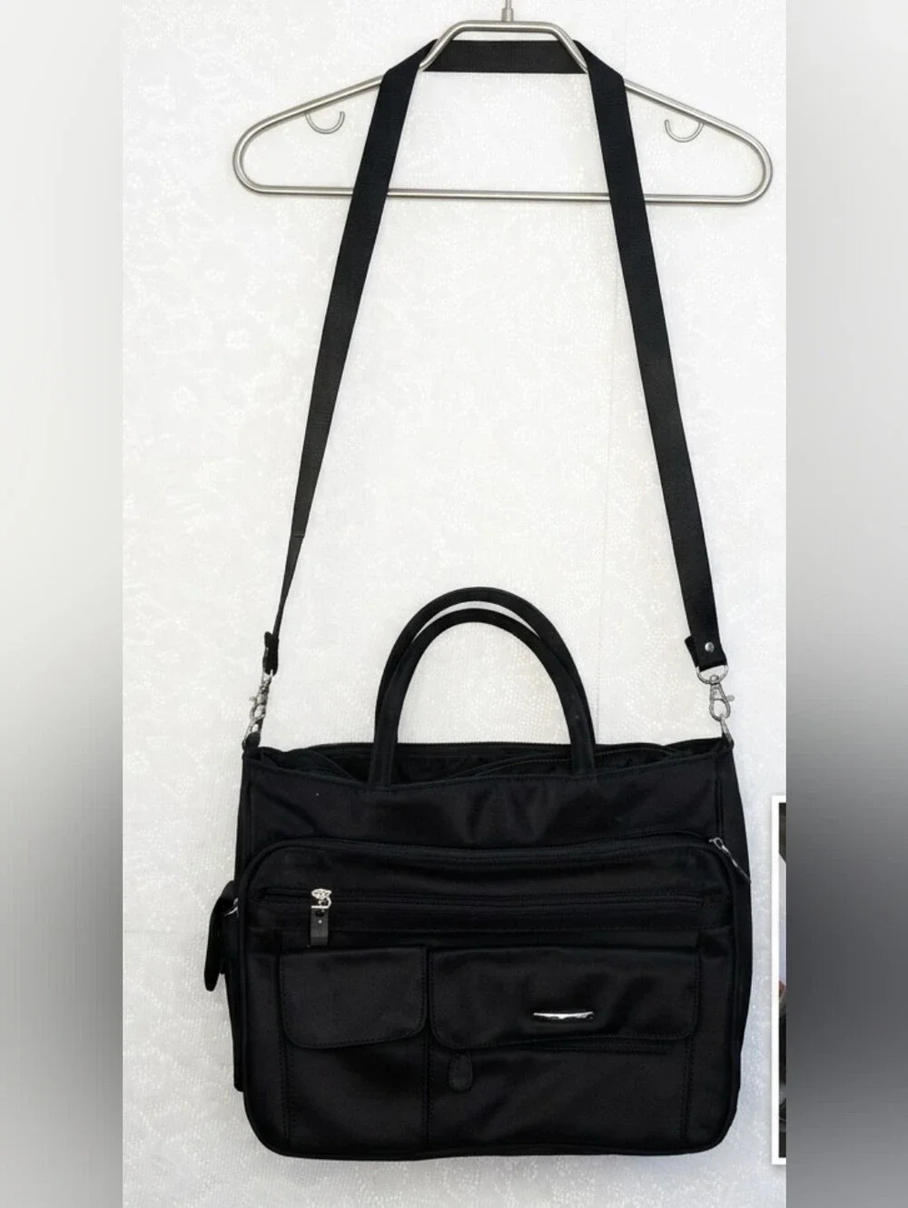 ​Multi-Pocket Black Nylon Organizer Briefcase Messenger Crossbody Bag